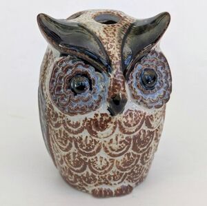 VTG Stoneware Owl Toothbrush Holder / Unique Bud Vase Bird Nature Woodland Decor